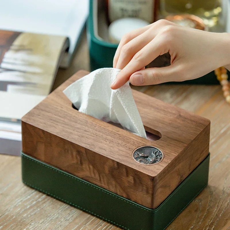 

Walnut tissue box living room remote control storage box dining table light luxury household solid wood new Chinese style drawer