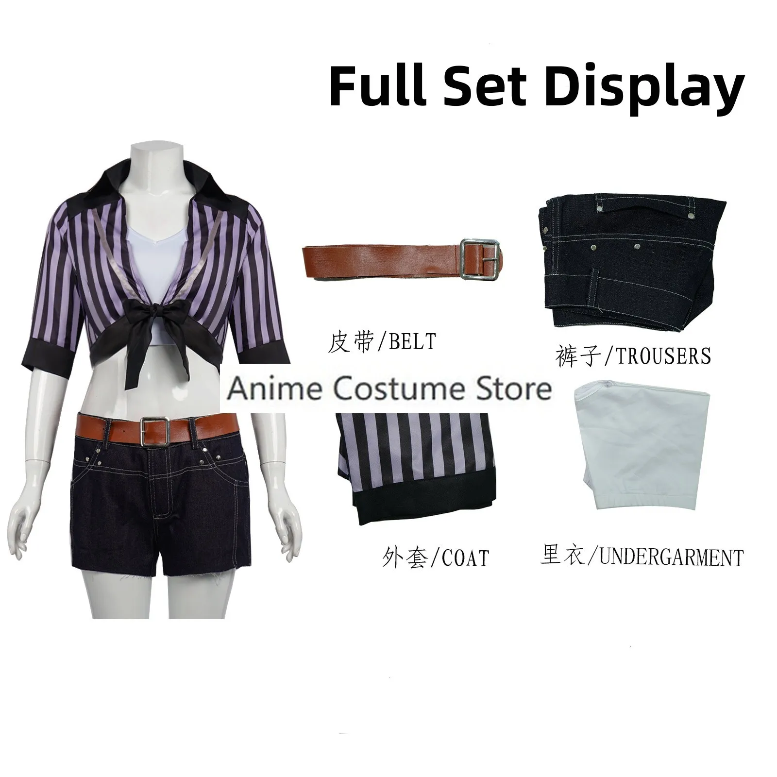 Final Nette VII Tanza Lockhart Cosplay Costume pour femme, maillot de bain d'été sexy, chemise courte à rayures noires, perruque de carnaval, jeu d'anime imbibé