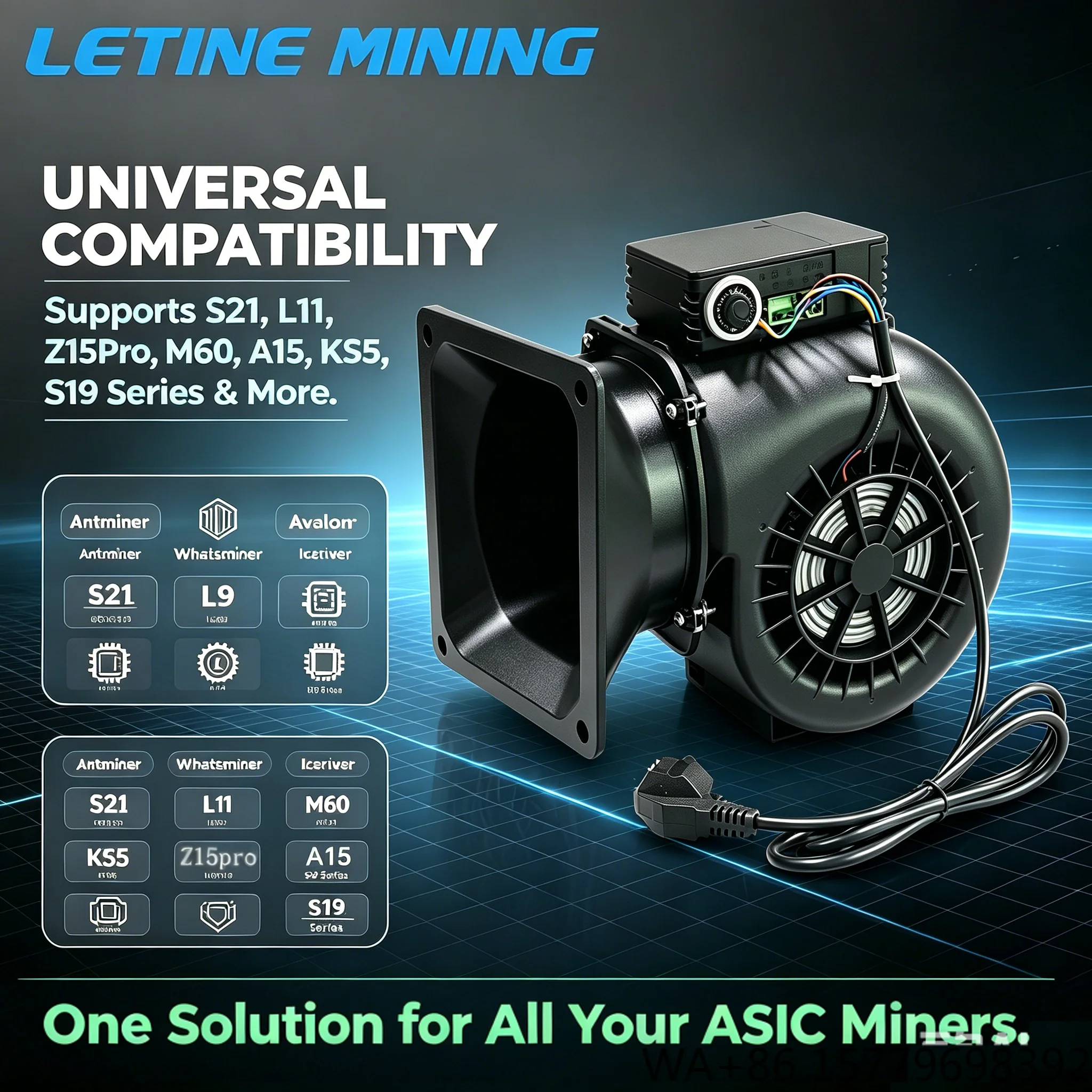 Universal ASIC Miner  Blower for Antminer S21 L9 Z15 Pro Whatsminer M60 Avalon A15 Noise Reduction Home Mining Device