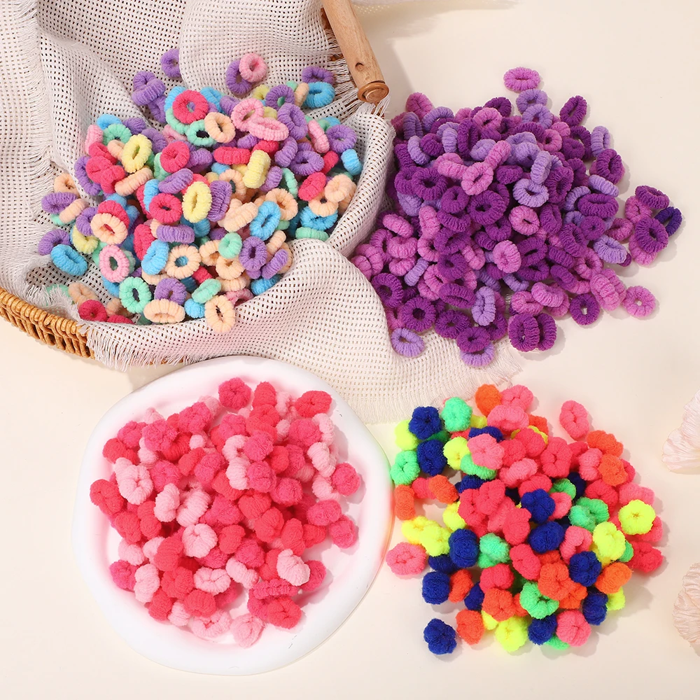 100pcs/bag Children's Flower Shape Colored Hair Bands Baby Girls Small Rubber Hair Ties Braided Hair Accessories
