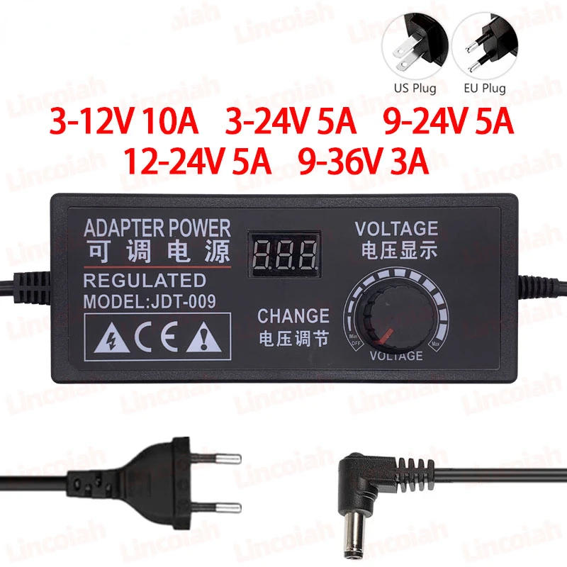 Adjustable AC to DC 3V-12V 9V-24V 12V-24V 5A 10A Universal adapter with display screen voltage Regulated power supply adatpor