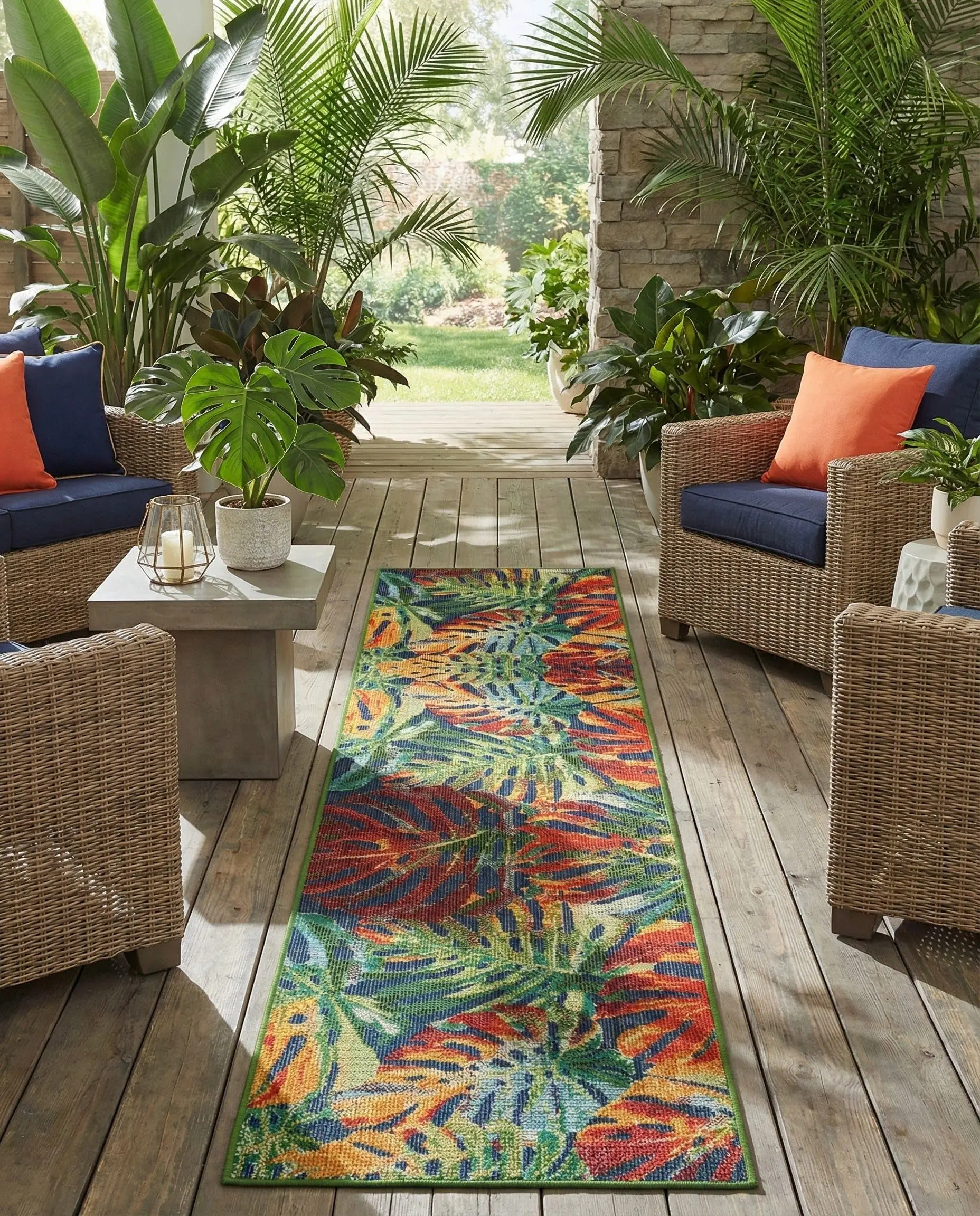 Baja Outdoor Rug – 12 Ft Runner Multi Indoor/Outdoor Rug Tropical Floral Design for Patios, Porches, and Hallways
