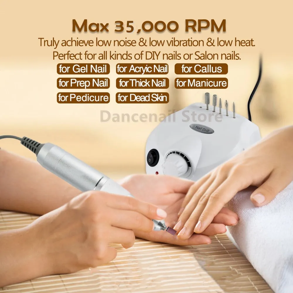 Professional Nail Drill Electric File Grinder Acrylic Nails 35000RPM Home Salon Polishing Manicure Pedicure Remover Buffer