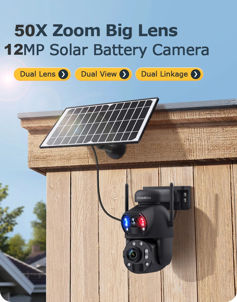 INQMEGA 12MP 50X Solar Camera with Wifi/4G, Support Human Detection and Color Night Vision Monitoring, 10PC Customized Logo