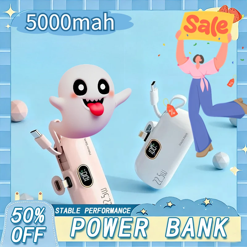 

10000mAh Capsule Power Bank 2 in 1 Portable Fast Charging External Battery PowerBank For Iphone Samsung 2025 New