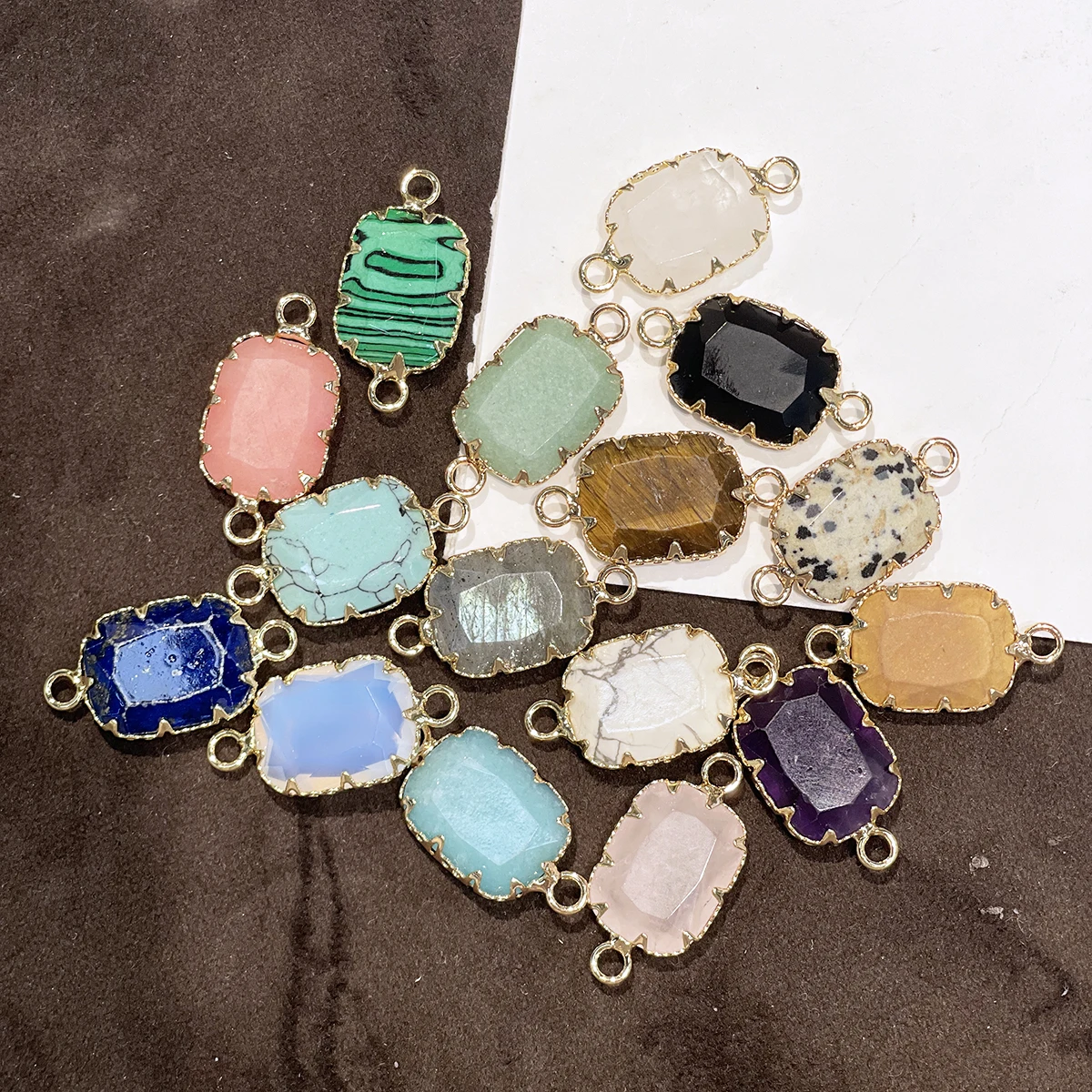 DIY Kleiner Verbinder aus Naturstein, Facettierter Dialogit-Verbinder 13x25mm für Schmuckherstellung, DIY Halsketten- und Armbandzubehör – Detail 1