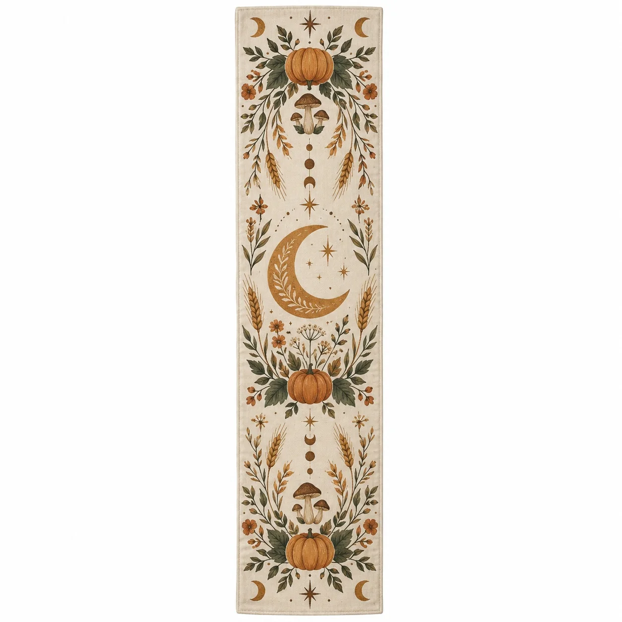 Boho Pumpkin Moon Table Runner Beige Fall Autumn Floral Long Tablecloth Halloween Harvest Dining Room Kitchen Home Decoration