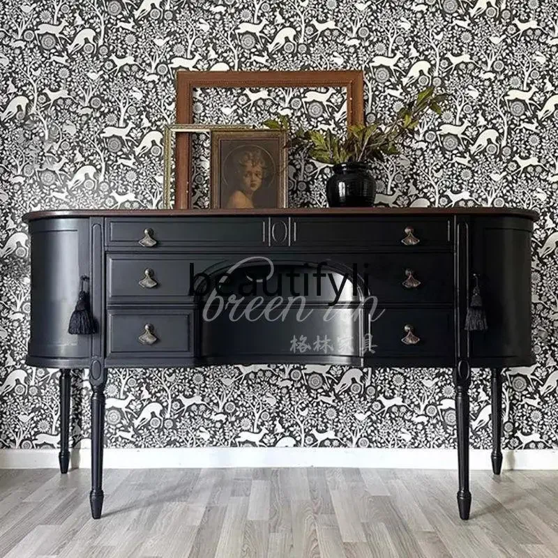

French retro solid wood porch cabinet American light luxury storage decorative cabinet living room partition6239
