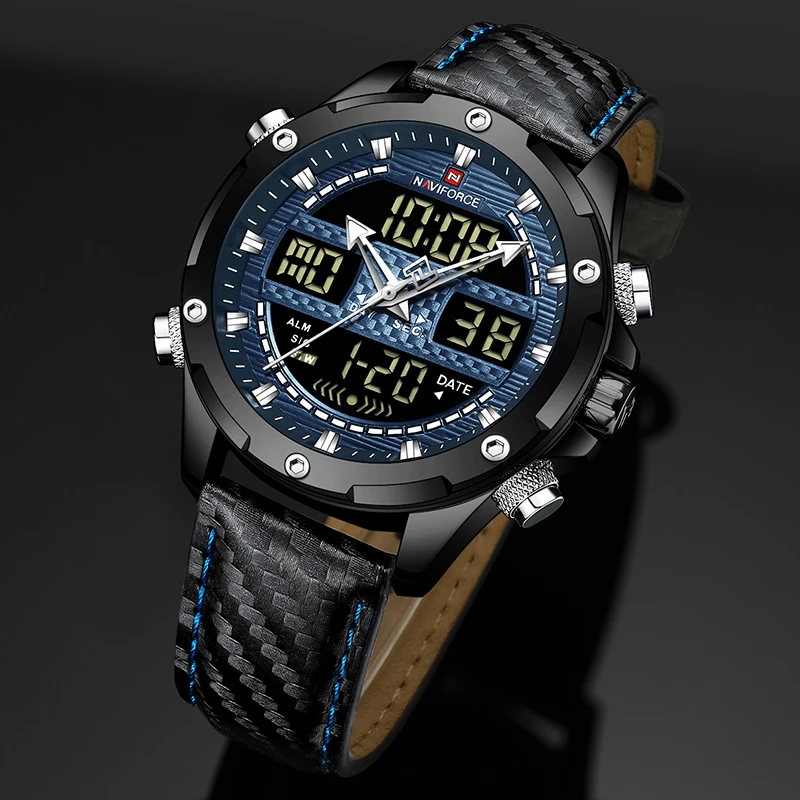 NAVIFORCE Men Military Sport Watch Top Brand Fashion Quartz Watches for Men Leather Waterproof Chronograph Male Clock Wristwatch