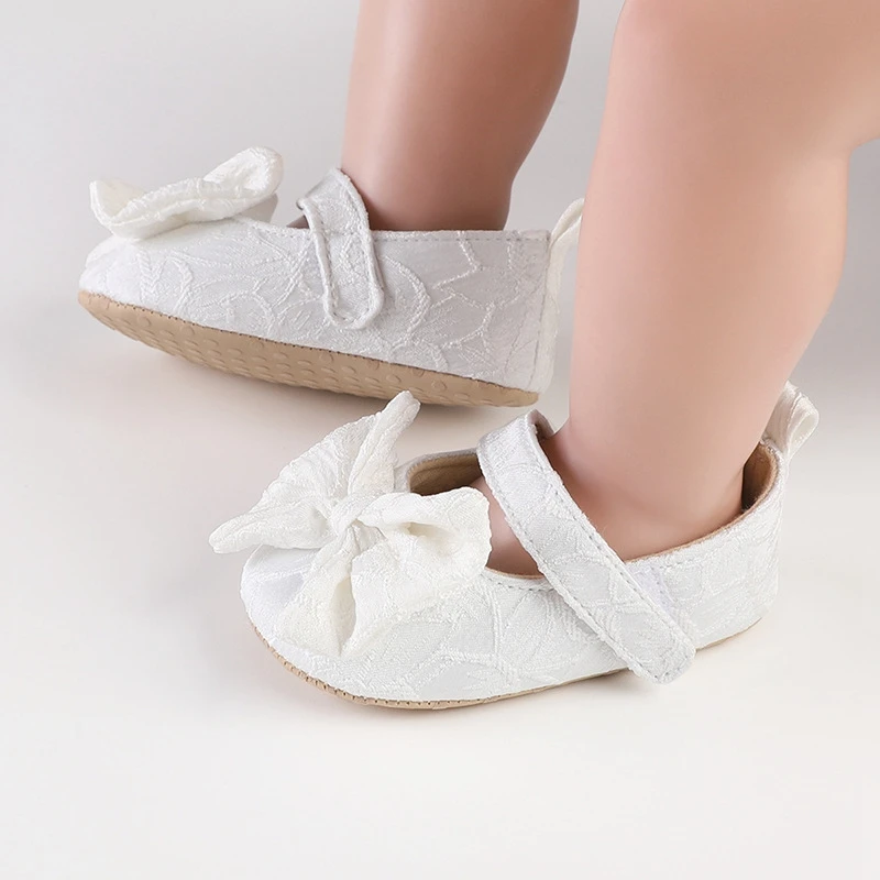 Baby Girls Lace Princess Shoes Cute Big Bow Soft Sole Non-Slip Crib Shoes for Spring Fall