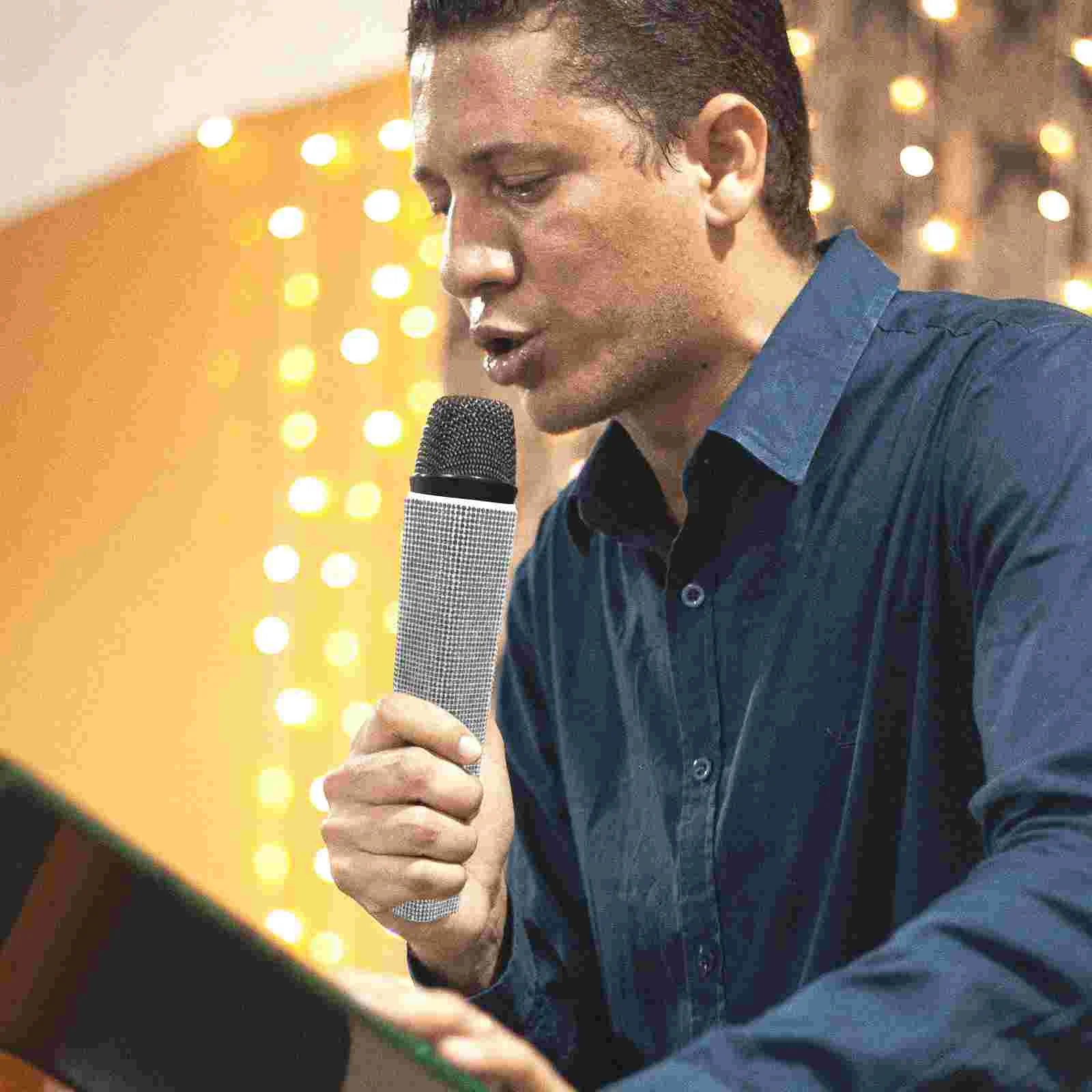 เพชรไมโครโฟนกรณีประกายฝาครอบไมโครโฟนไร้สาย Protector จับ Rhinestones แขน