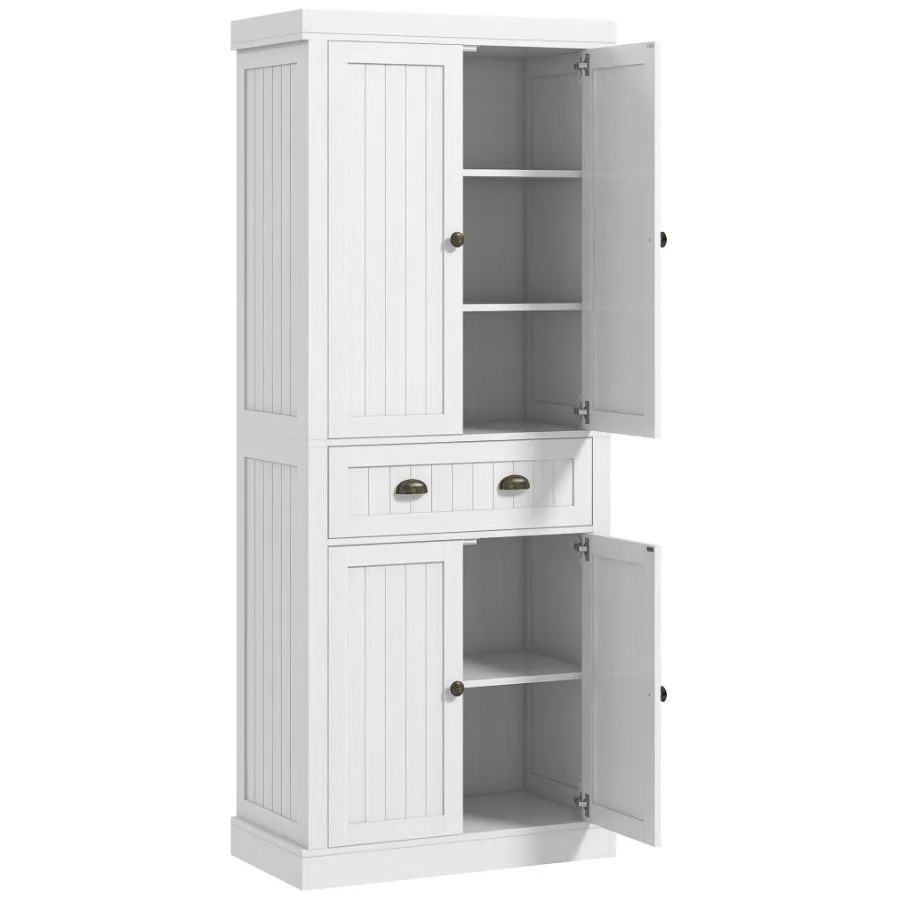 

HOMCOM 72 Kitchen Cabinet Kitchen Pantry Cabinet with 4 Doors 2 Adjustable Shelves and Drawer Distressed White