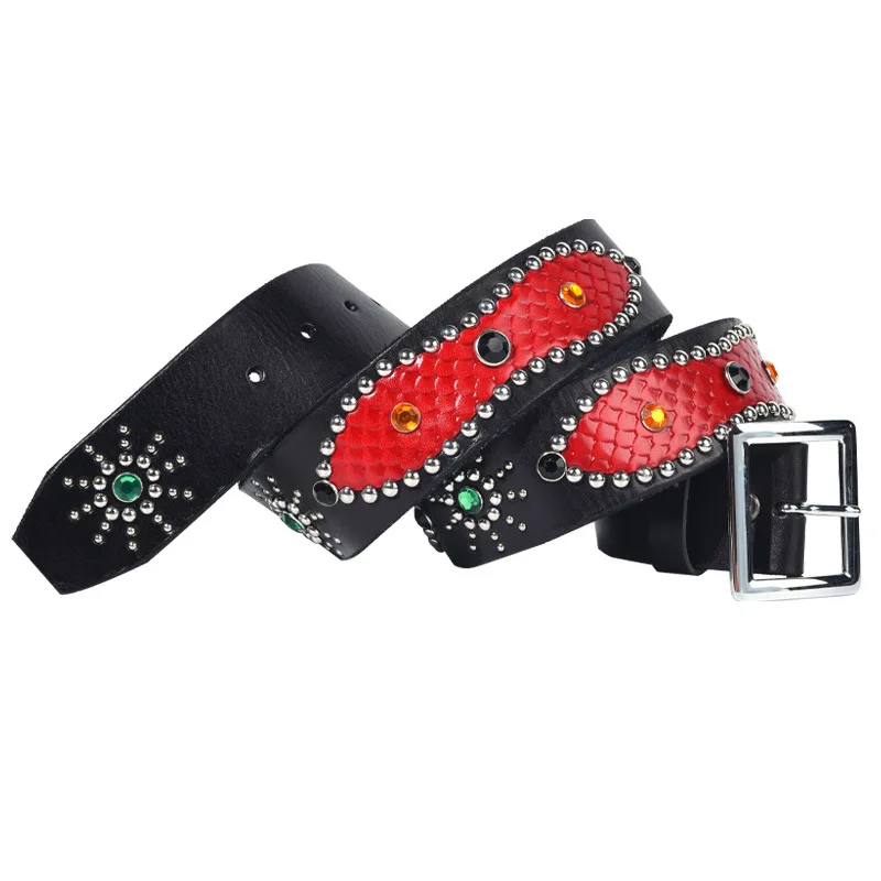 4.5cm New British Vintage Genuine Leather Belt Punk Style Rivets for Men and Women Decorated Personalized Cowskin Straps Belts