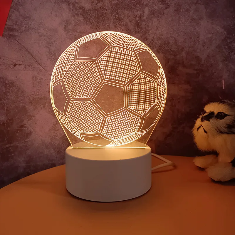 LED Night Light 3D Football Theme Small Table Lamp USB Plug Bedroom Creative NightLight Sports Lovers Gift Decoration NightLight