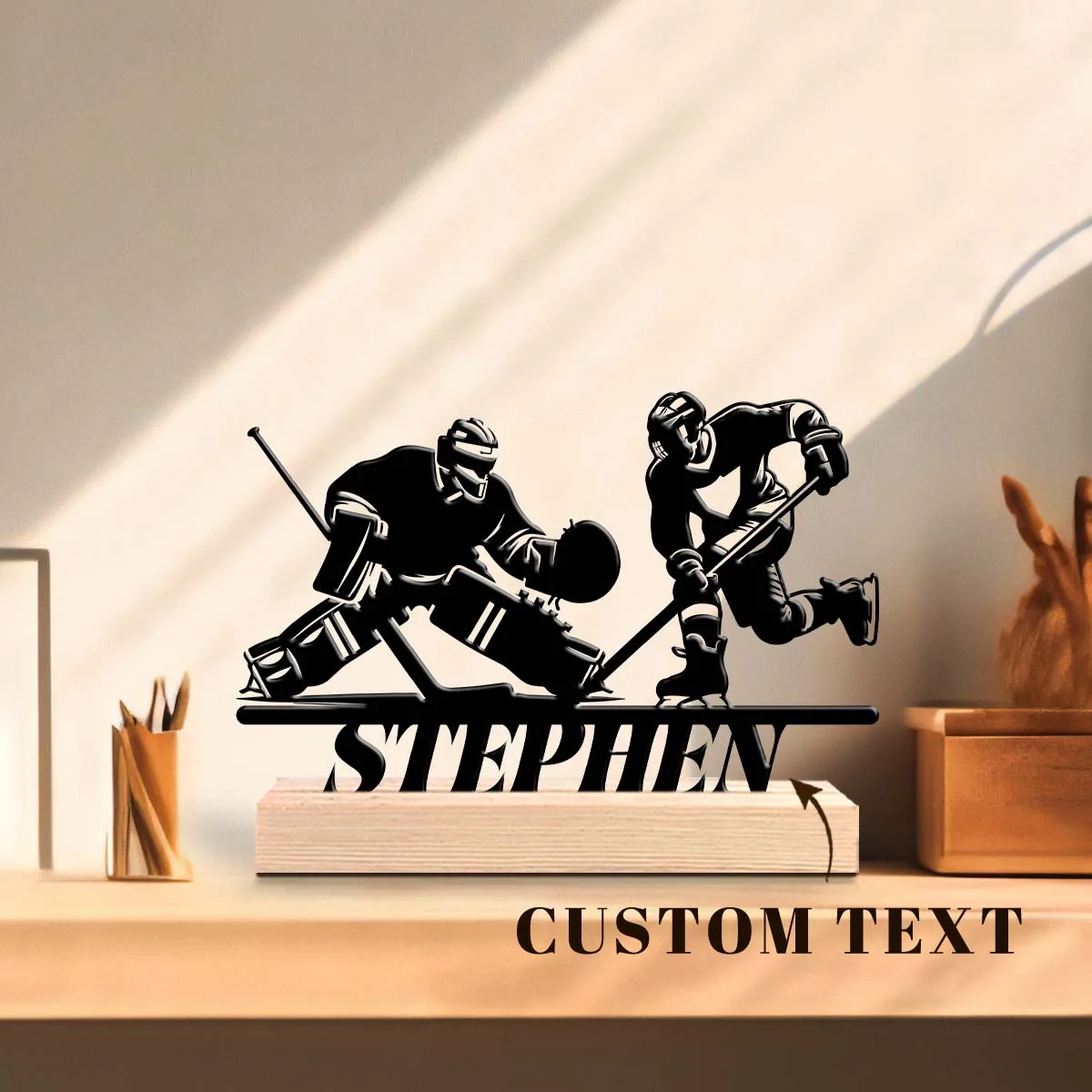 1pc Customizable Metal Desktop Ornaments Custom Content With Wooden Base Holiday Decoration Gifts,Desktop Statue Ornaments