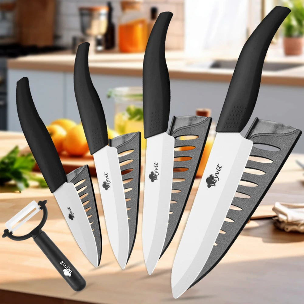 Ceramic Knives  3 4 5 6 inch Kitchen knives Chef knife Cook Set+peeler White Blade Fruit Chef Knife Vege Cook Tool