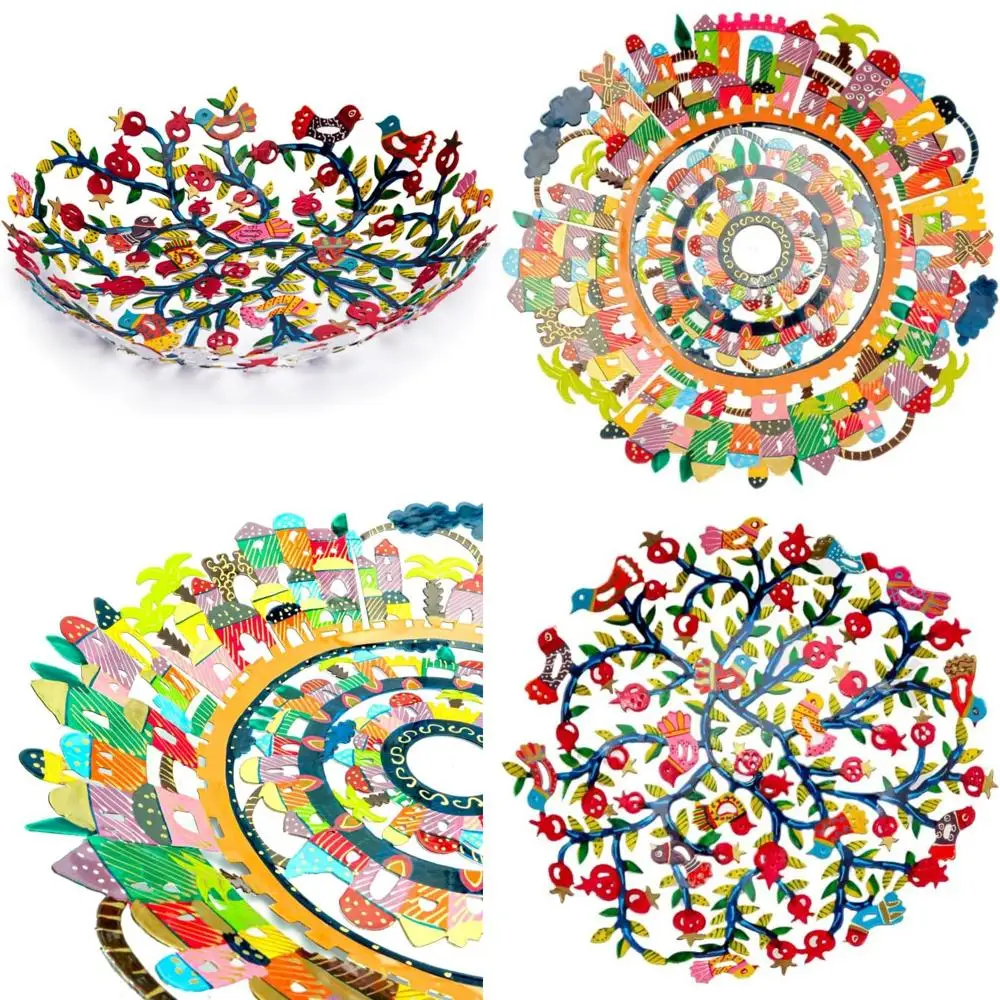 

Hand Painted Metal Fruit Bowl - Vibrant Decorative Bowl for Home Decor and Gifting - Centerpiece Judaica Art