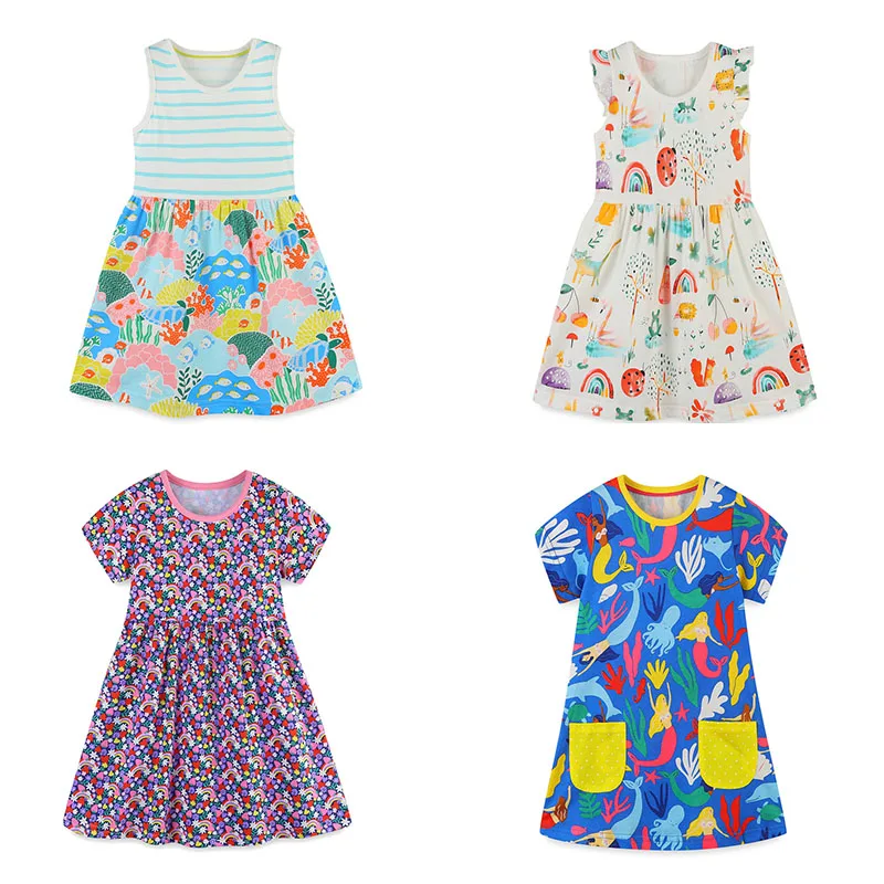 

2-7T New Arrival Girls Dresses Cartoon Print Cute Princess Party Sleeveless Clothes Cotton Kids Summer Dresses Costume
