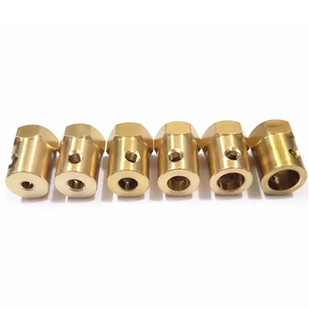 TZYDCP Brass Hexagonal Coupling 2 3 3.17 4 5 6 7 8mm Trolley Tire Connector Coupling Shaft Gear Motor Matching