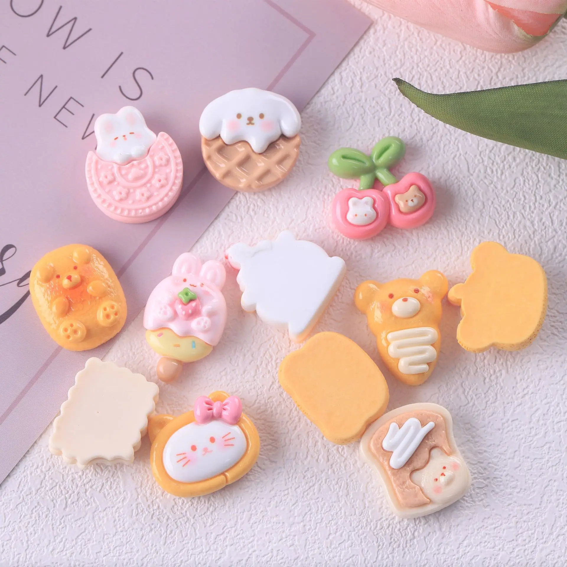 10pcs Shiny Cat Biscuits Flat Back Charms for DIY Jewellery Making