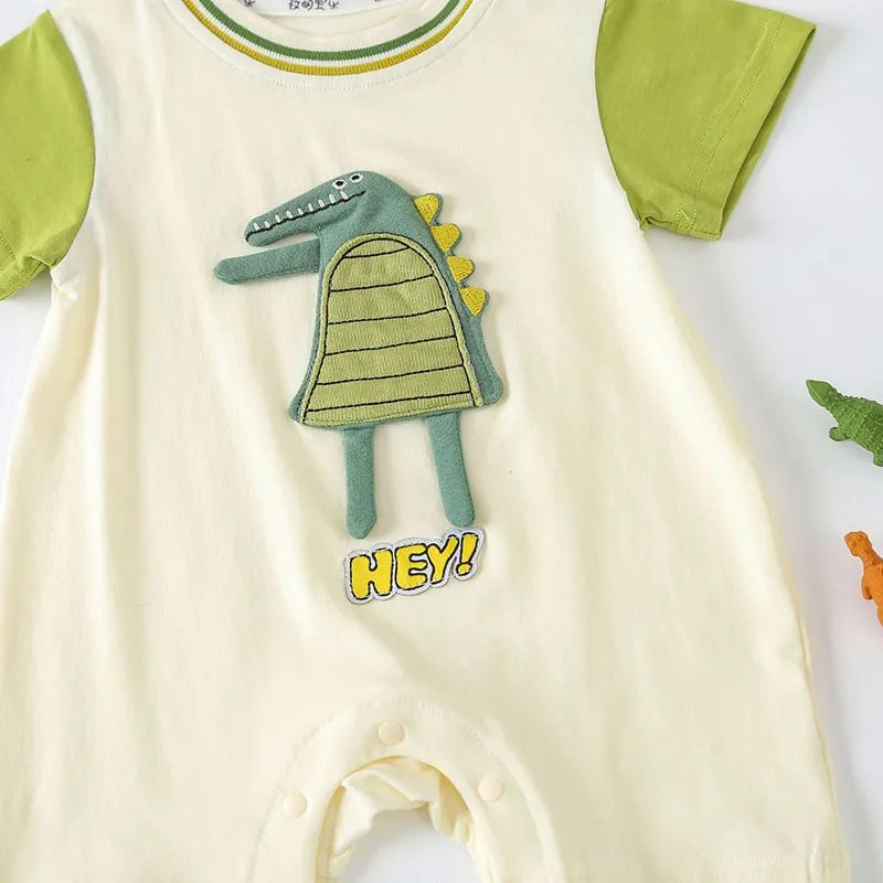 MILANCEL New Baby Summer Romper Newborn Boys Cartoon Dinosaur Short-sleeved Jumpsuit Toddler Thin Patchwock One Piece