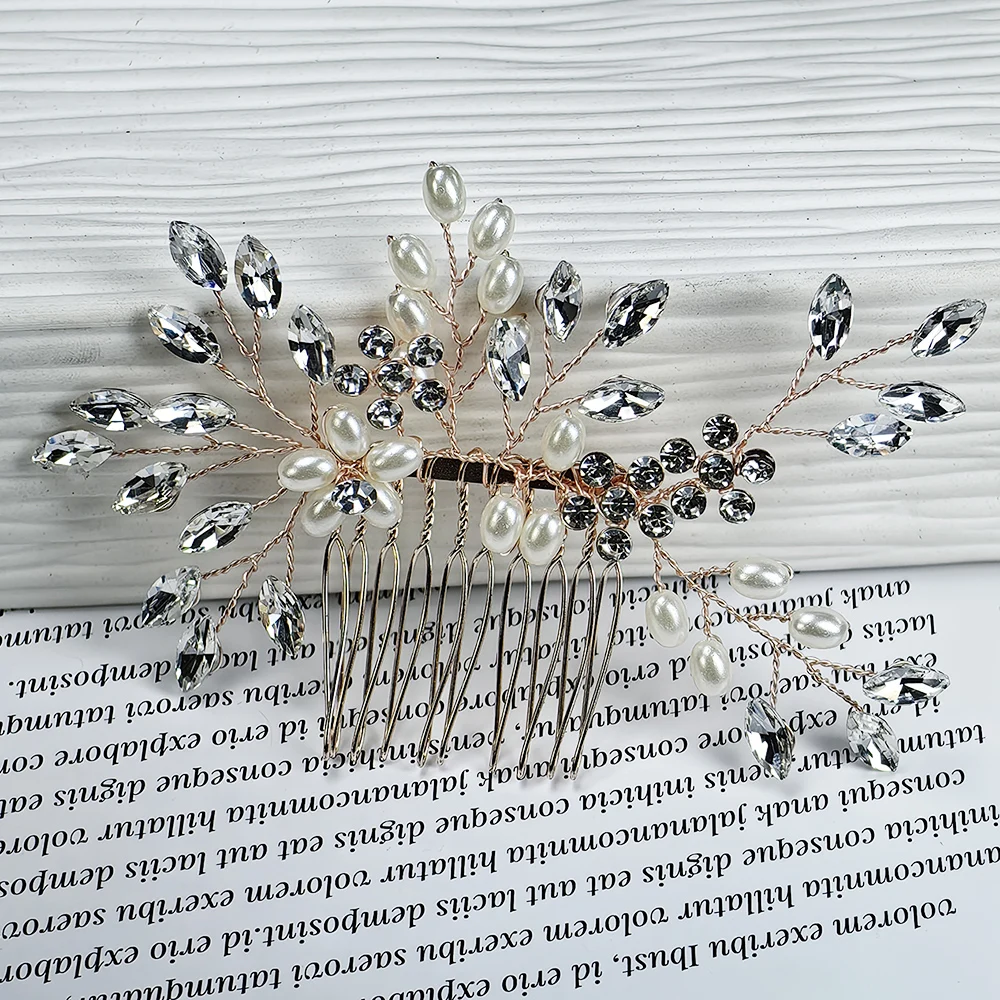 Casamento Rhinestones Hairdress para mulheres e meninas, cocar nupcial, ornamentos de cabelo nupcial, penteado lateral, pérolas