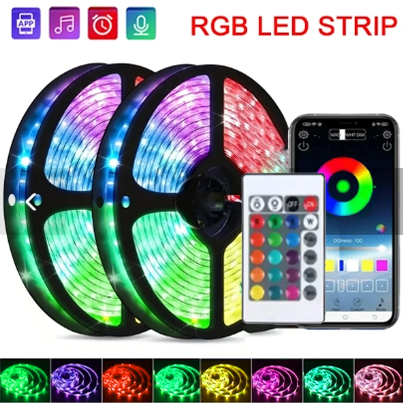 24 teclas Bluetooth con control remoto luz que cambia de color tira de luz LED RGB 5050USB DC5V para decoración navideña de dormitorio al aire libre