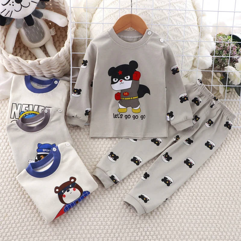 

1-8Y Children's Home Clothes Sets Long-sleeve Baby Kids Pattern Print Top Pants Pajamas 2 Pcs Suit for Girls Boys Clothing