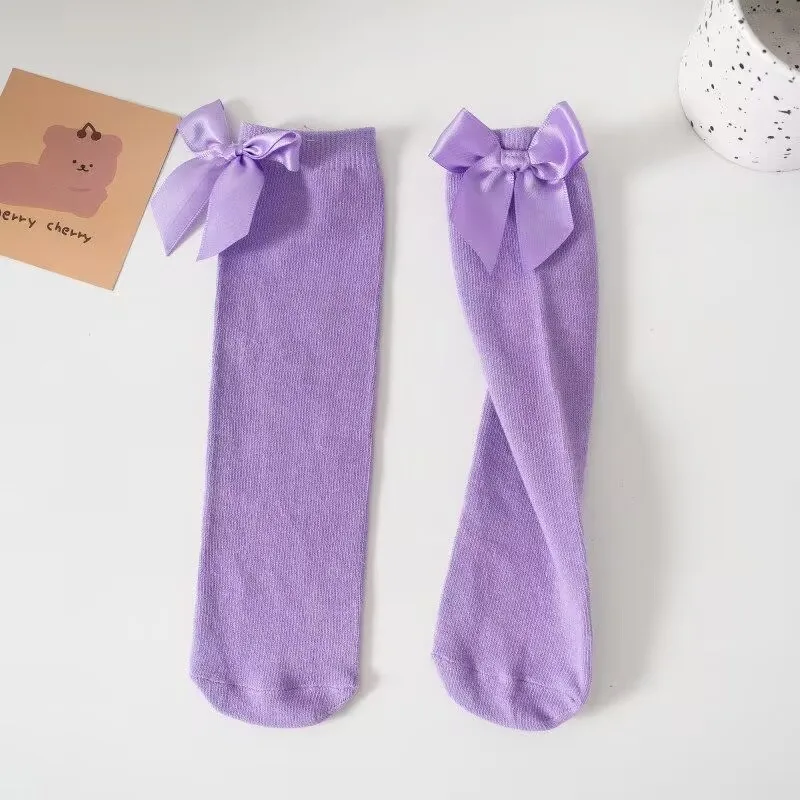

Baby Toddlers Socks Autumn Spring Children Girls Knee High Long Sock Cotton Big Bow Spanish Style Kids Floor Socks