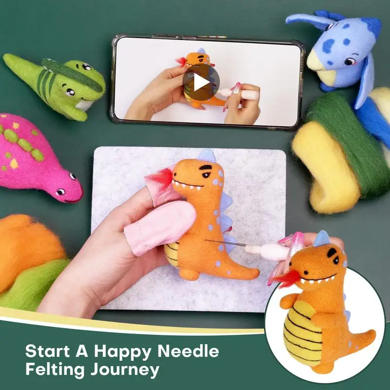 Felt Dinosaur Craft Kit Animal Felting Kits Starters Set For Crafters Create Adorable Woolen Animals Felting Kits For Beginners