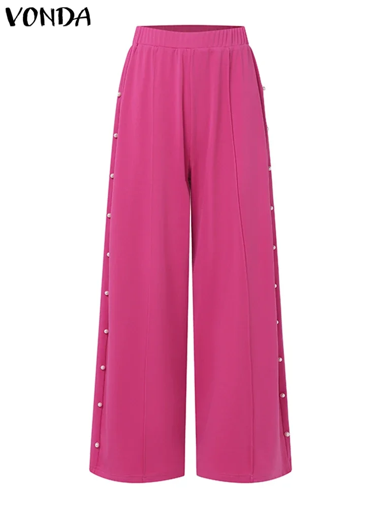 Vonda 2025 conjuntos de calças femininas elegantes verão 2 pçs manga longa lanterna topos calças soltas causal sólido combinando ternos oversized
