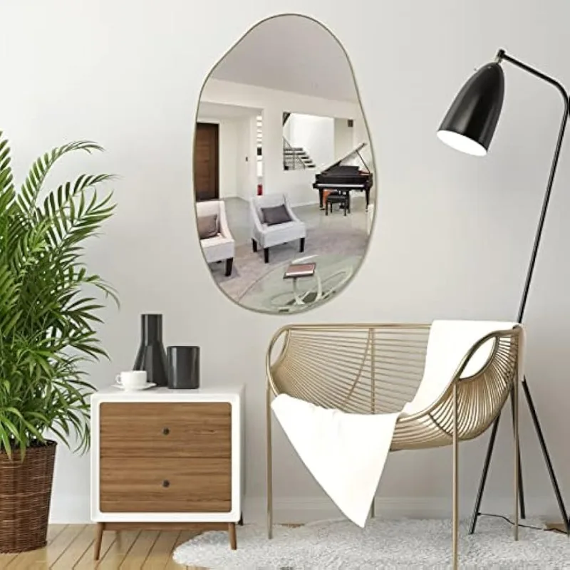 Irregular Wall Mirror, 33.5"x20.5" Asymmetrical Mirrors, Unique Shaped Mirror, Gold Modern Mirror for Living Room Bathroom