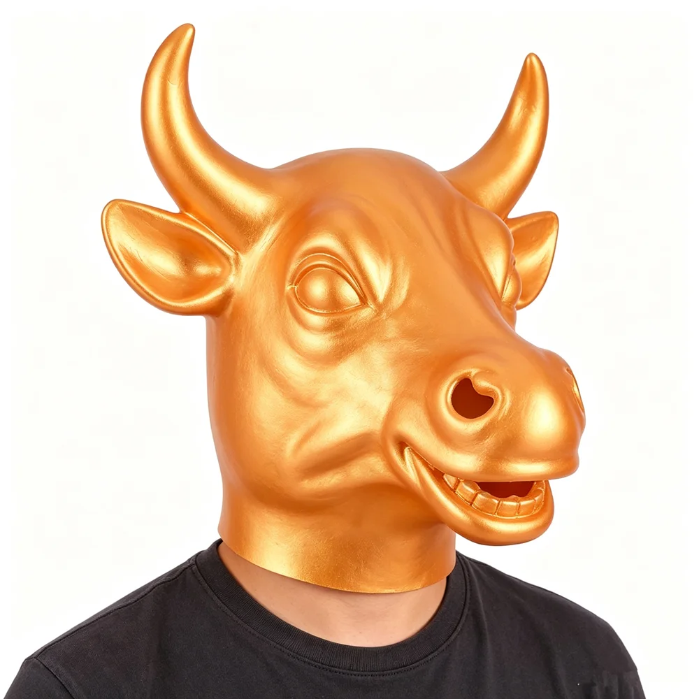 Goldene Stierkopfmaske aus Naturlatex für Halloween, Weihnachten, Party-Kostüme und Requisiten – Detail 1