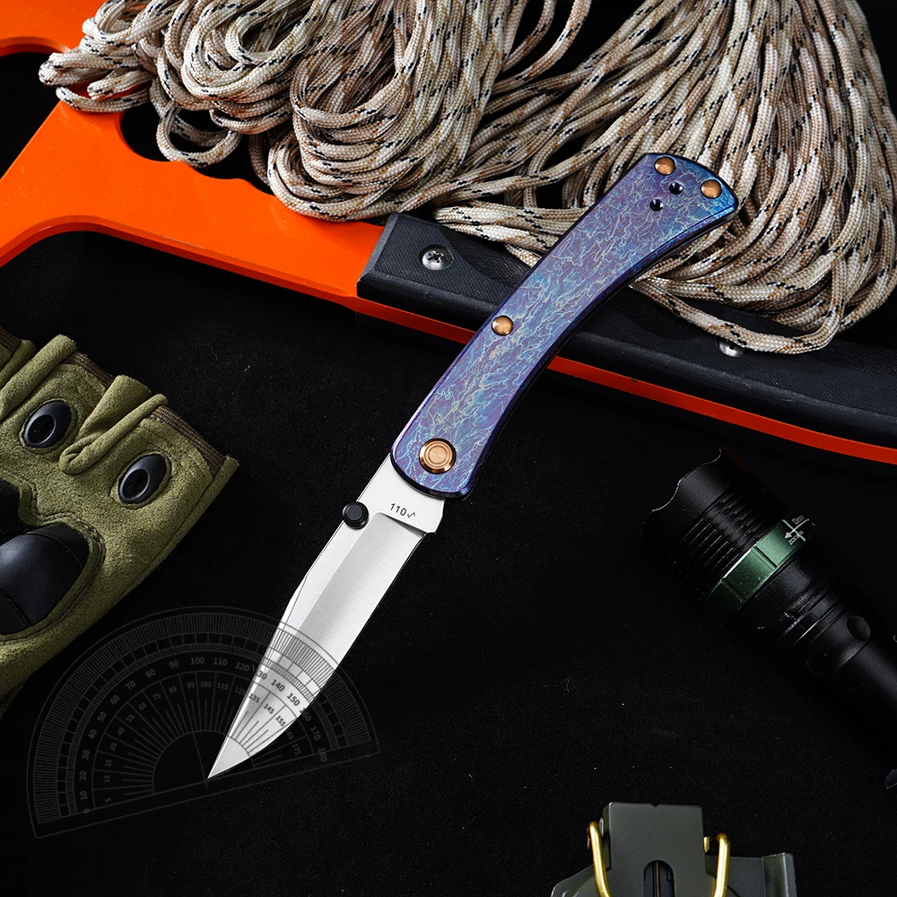 

Original Pocket Folding Knife Camping Fishing Hunting Knife VG10 Blade Titanium Alloy Handle Lightning Pattern Emergency Knives