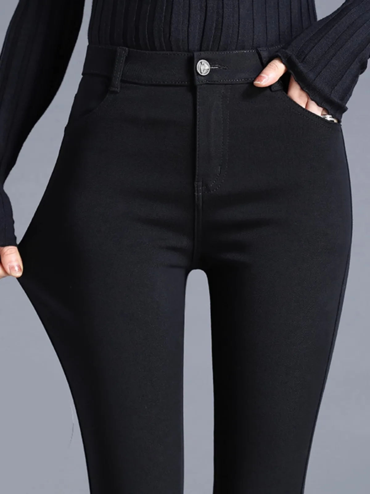 Black High-Waisted Elastic Fitted Pants Women's Autumn Spring Small Size Magic Slimming Capri Pants Casual Long Trousers