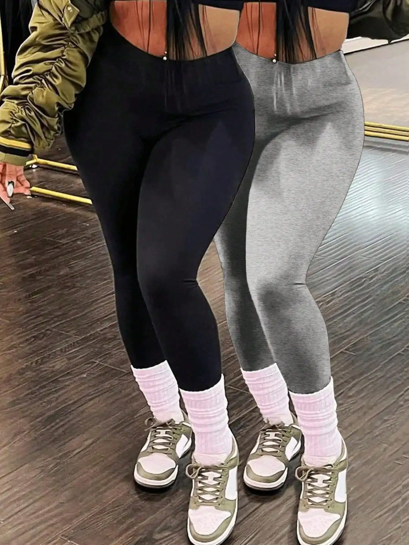 

2 шт., узкие леггинсы с высокой талией для женщин, однотонные черные и серые, повседневная спортивная одежда для лета и осени