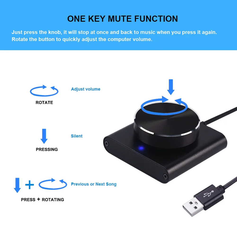 USB Volume Control Knob External Audio Adjust Knob 2 Modes Volume Control Adjuster with Play/Pause/Back/Forward for Win/ OS