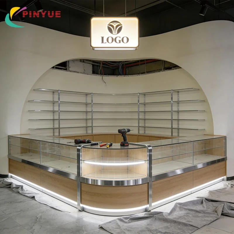 custom.Factory One-stop Solutions Shop Props Custom Durable Stainless Steel Display Cabinets Smoke Shop De