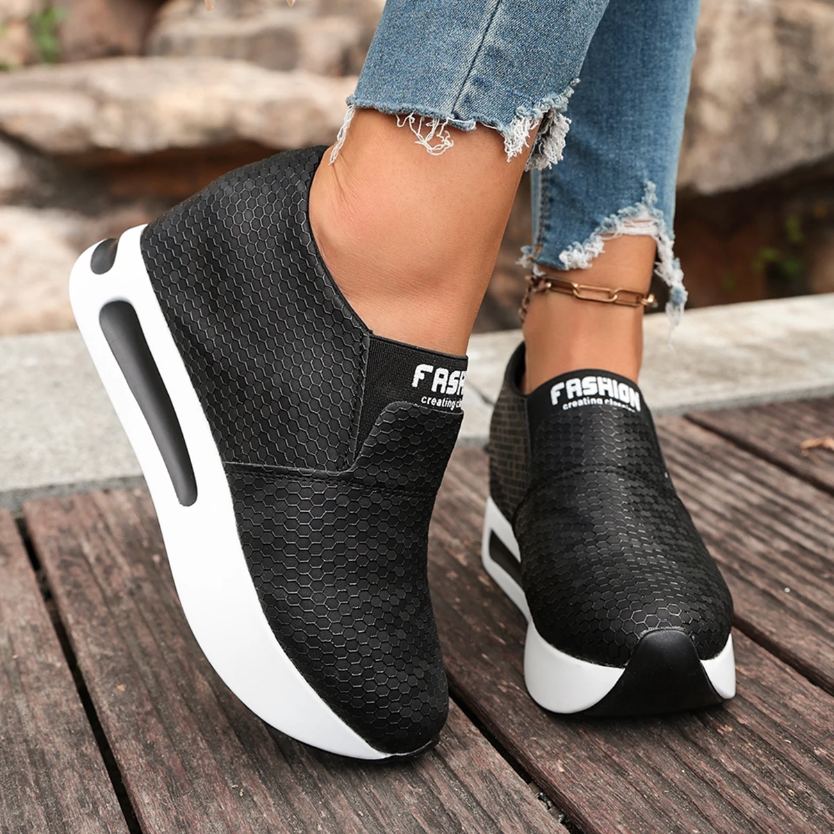 Damen-Sneaker mit verstecktem Absatz zur Erhöhung der Körpergröße, atmungsaktives Mesh, Slip-On-Plattform, lässige Alltagsschuhe zum Gehen. – Detail 10