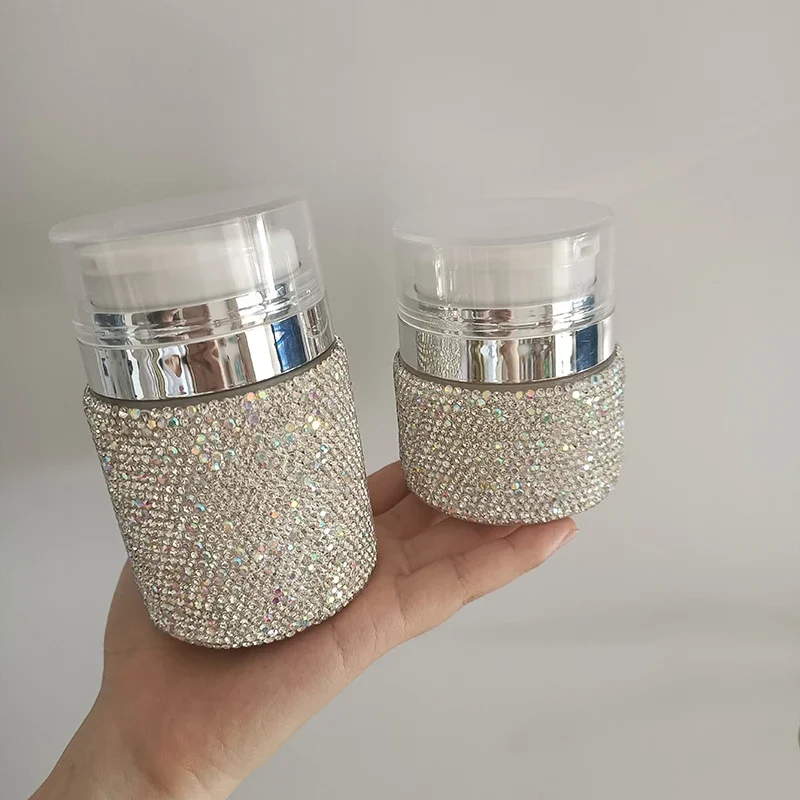 Bling Rhinestones Refillable Empty Bottle Makeup Pump Jars Portable Containers Cosmetics Face Cream Lotion Travel Storage Bottle