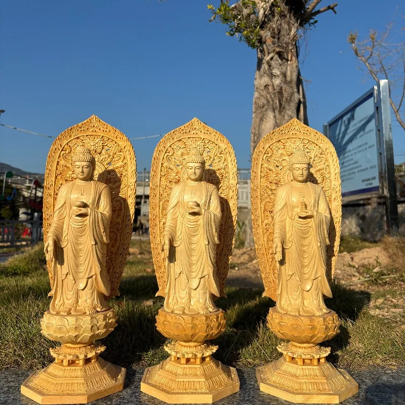Hand-Carved Hinoki Buddha Statue - Shakyamuni, Amitabha, Medicine Buddha - 17.7