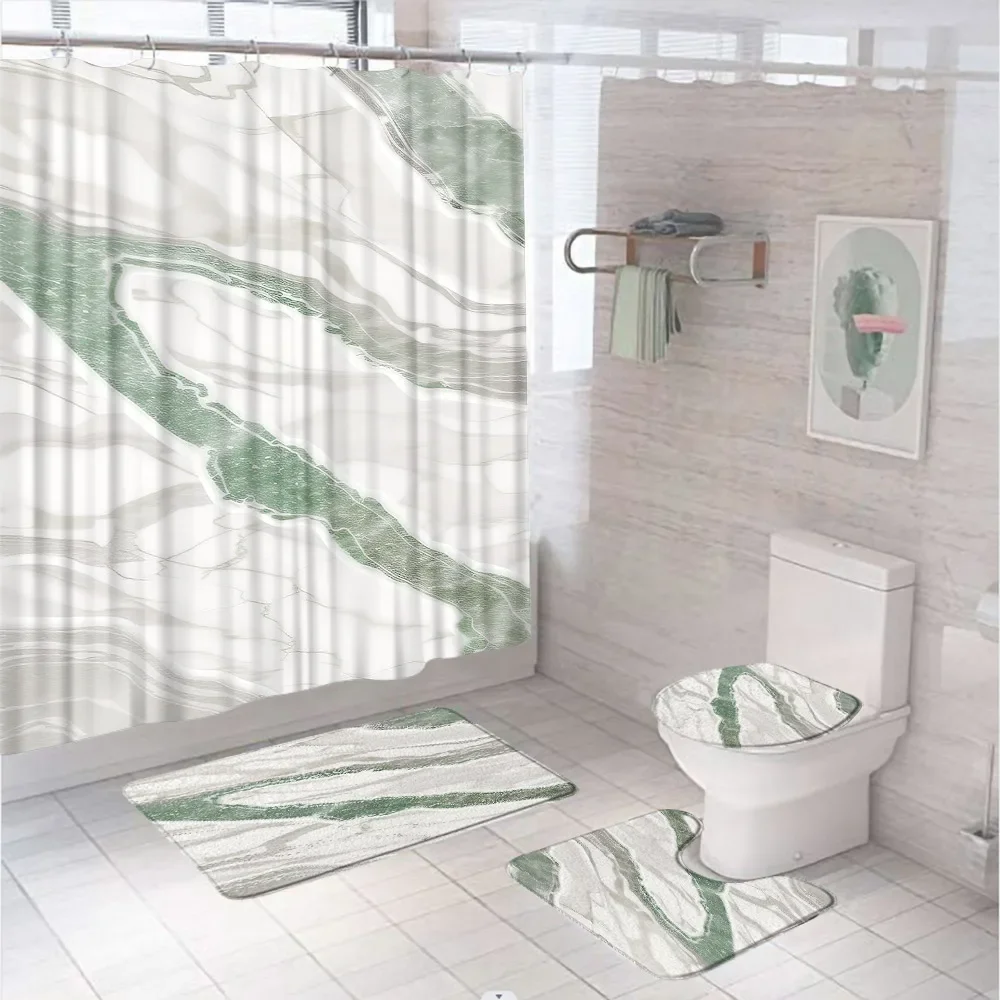 Vintage Blue Gold Marble Terrazzo Shower Curtain Sets Luxury 3D Bathroom Curtain Non-Slip Bath Mat Rugs Toilet Cover Home Decor
