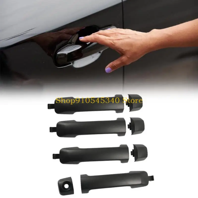 U2JA Exterior Door Handle Replacement Set of 4 with ABS Pulls, Screw-Mounted Structure, 1 Cover with an Opening, and 3 Blank