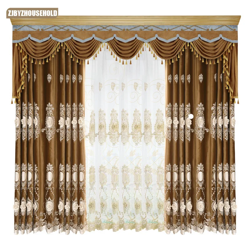 

European Luxury Customized Cortinas for Living Dining Room Bedroom Thickening High-precision Velvet Embroidery Fiinshed Cortinas