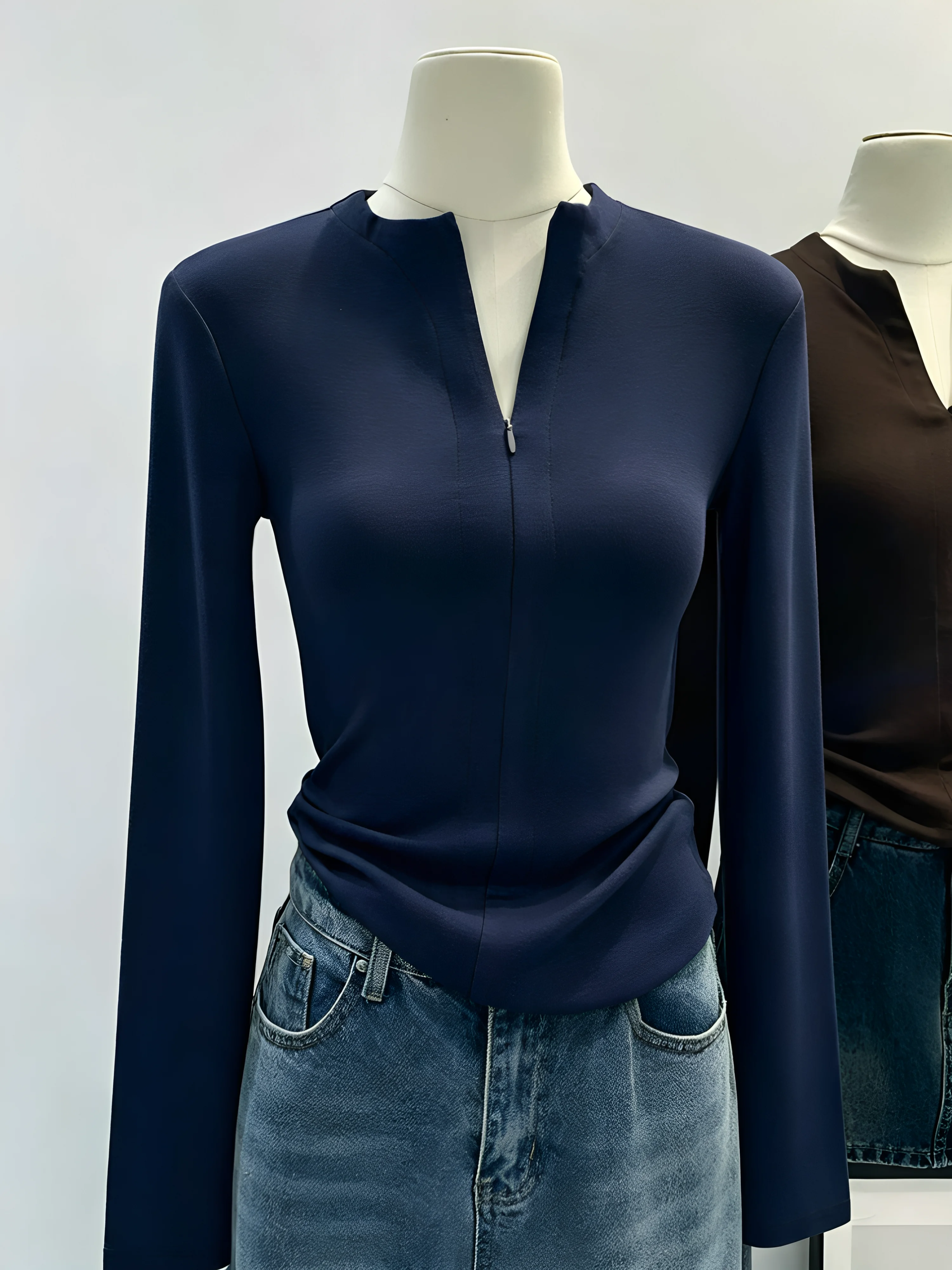 Women's Long Sleeve Base Shirt Half Zipper Spring Autumn New Style plus Size Slim Fit Inner Wear Shoulder T-Shirt Outerwear