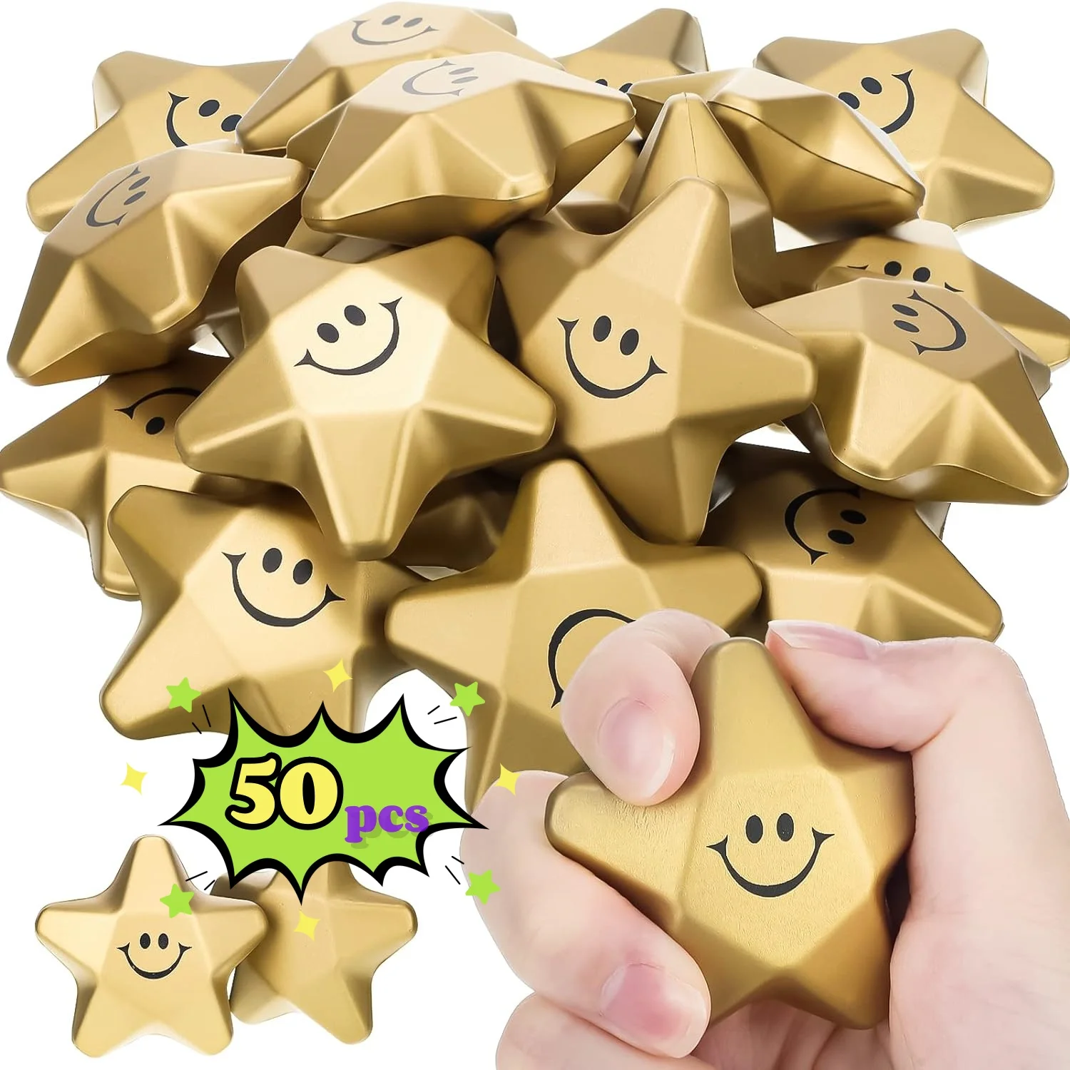 50 stücke 1,6 Zoll Lächeln Stern Stress Bälle Mini Schaum Stern Ball Stress Relief Spielzeug Für Jugendliche Erwachsene Student Tasche füllstoffe