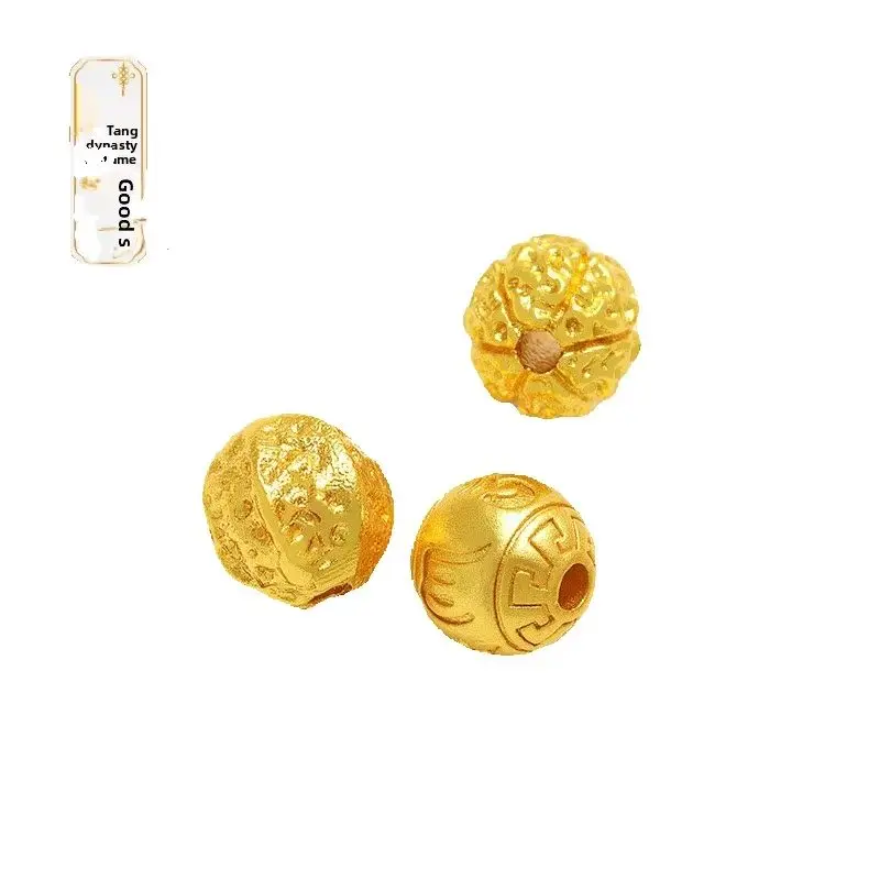 Chinese Style Lucky Feng Shui Blessing  Gold Plated Copper Hollow Spacer Beads Good Luck Wealth Diy Beads For Bracelet Neckla