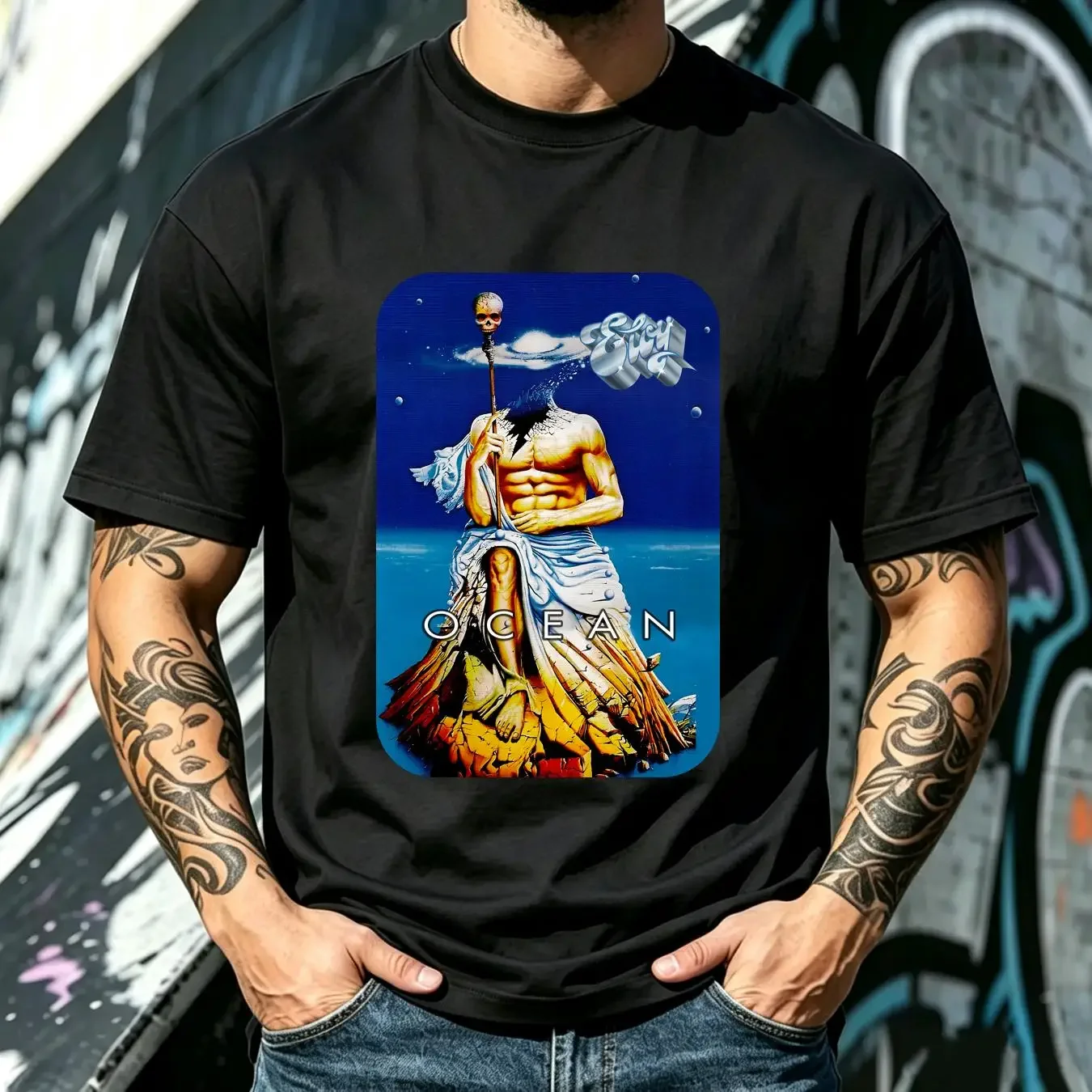 washed T Shirt Ocean Album Men's Regular Size Cotton Eloy Party Live Concert vintage Washed Unisex Comfortable Stretched