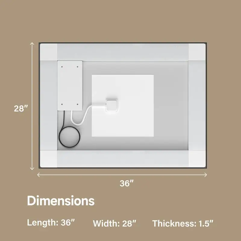 مرآة مقسى سوداء مقاس 28 × 36 مع شرائط إضاءة LED مزدوجة للإضاءة الأمامية والخلفية