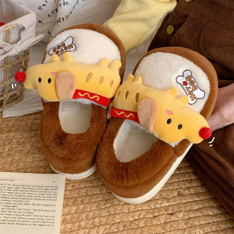 Ladies' Fashionable  Plush Slippers Cozy Winter Dog-Inspired Indoor Boots Trendy Maternity Puppy Cotton Slippers Woman Shoes